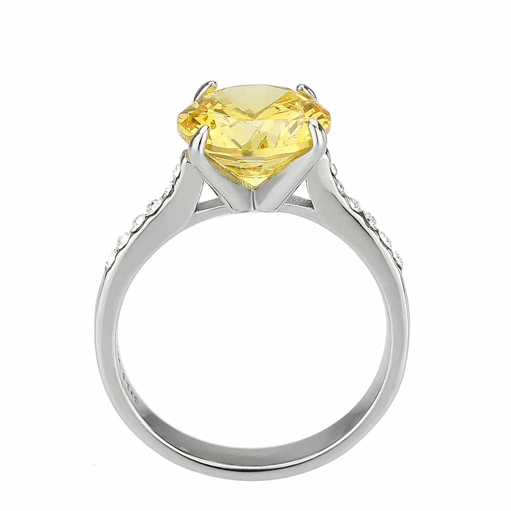 Stainless Steel Silver Yellow CZ Round Pave Split Shank Ring view 8