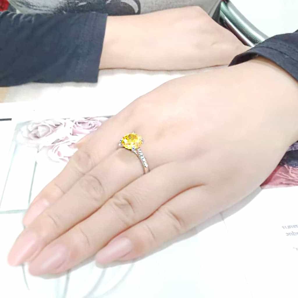 Stainless Steel Silver Yellow CZ Round Pave Split Shank Ring view 5