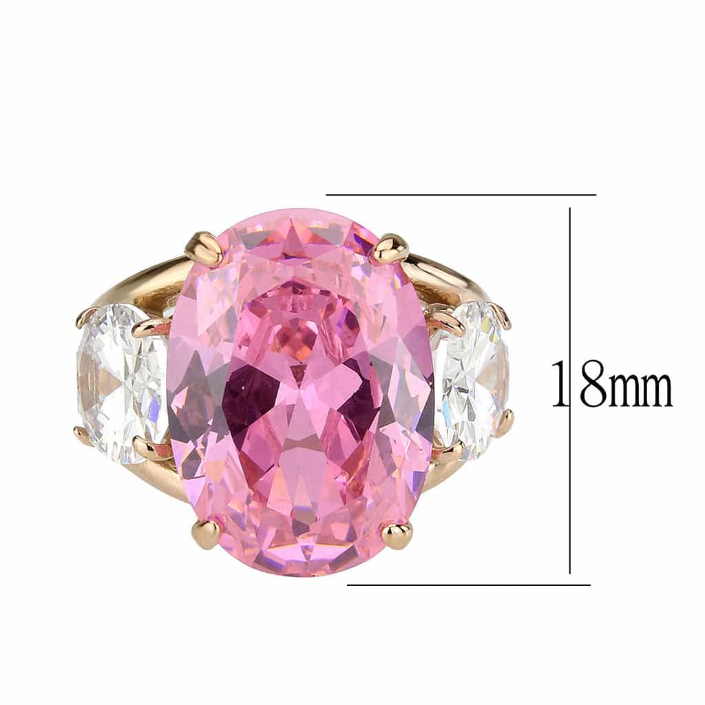 Stainless Steel Rose Gold IP Pink CZ Oval Pear Three Stone Ring view 7