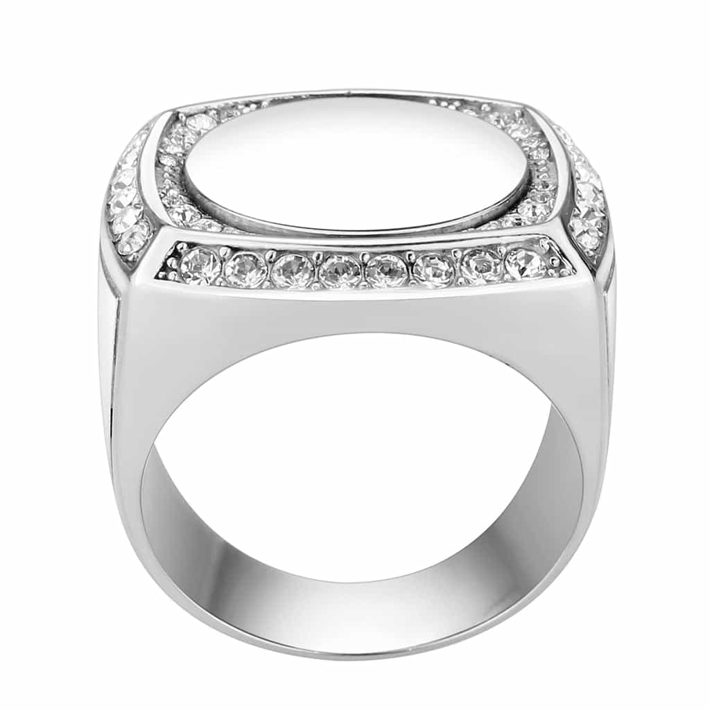 Stainless Steel CZ Oval Cabochon Mens Signet Ring view 2