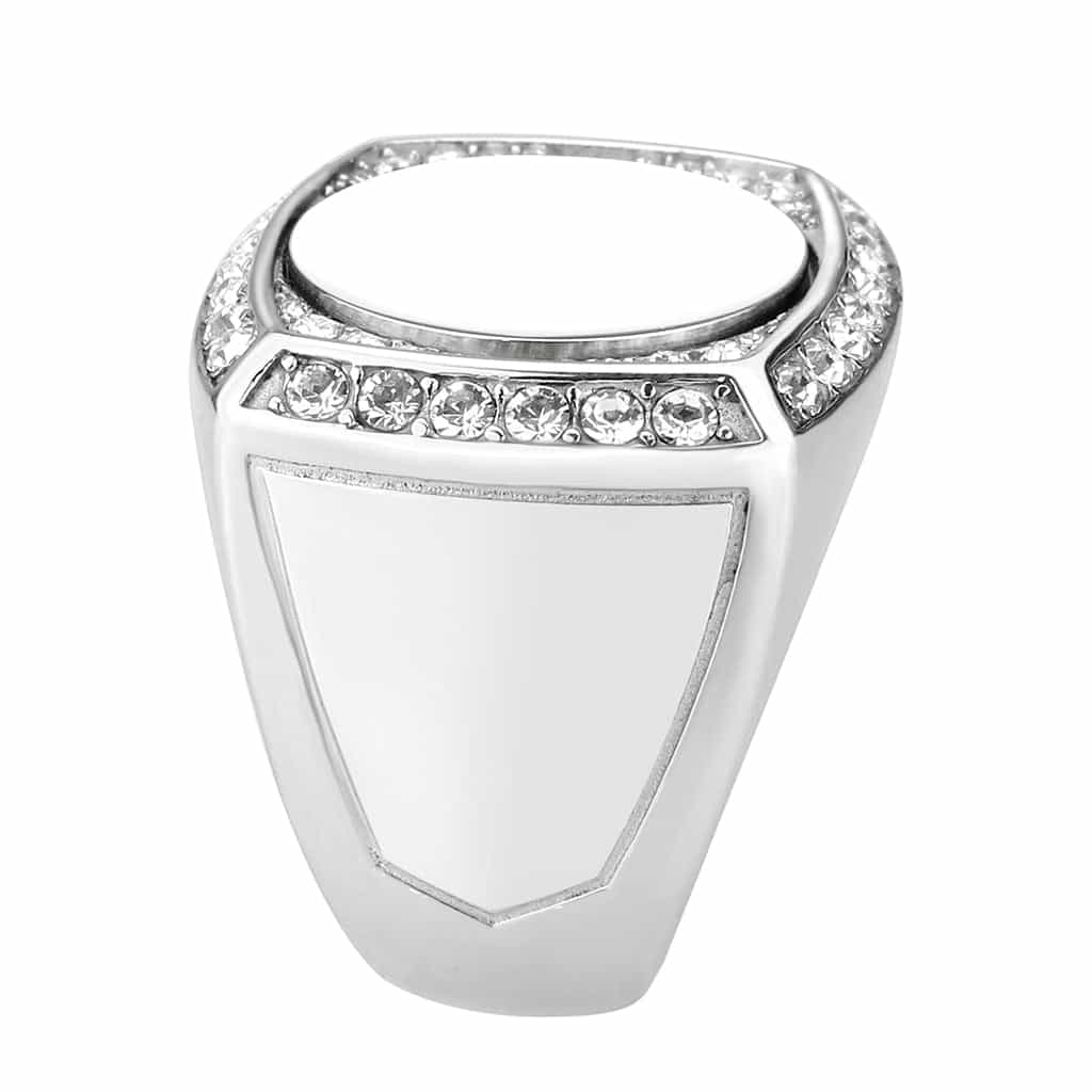 Stainless Steel CZ Oval Cabochon Mens Signet Ring view 3