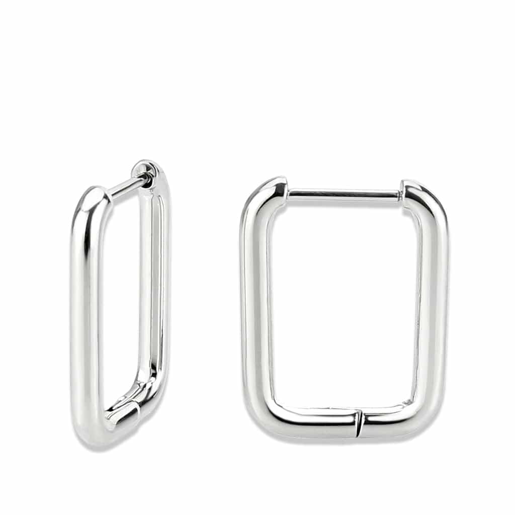 Stainless Steel Silver Polished Square Huggie Hoop Earrings view 2