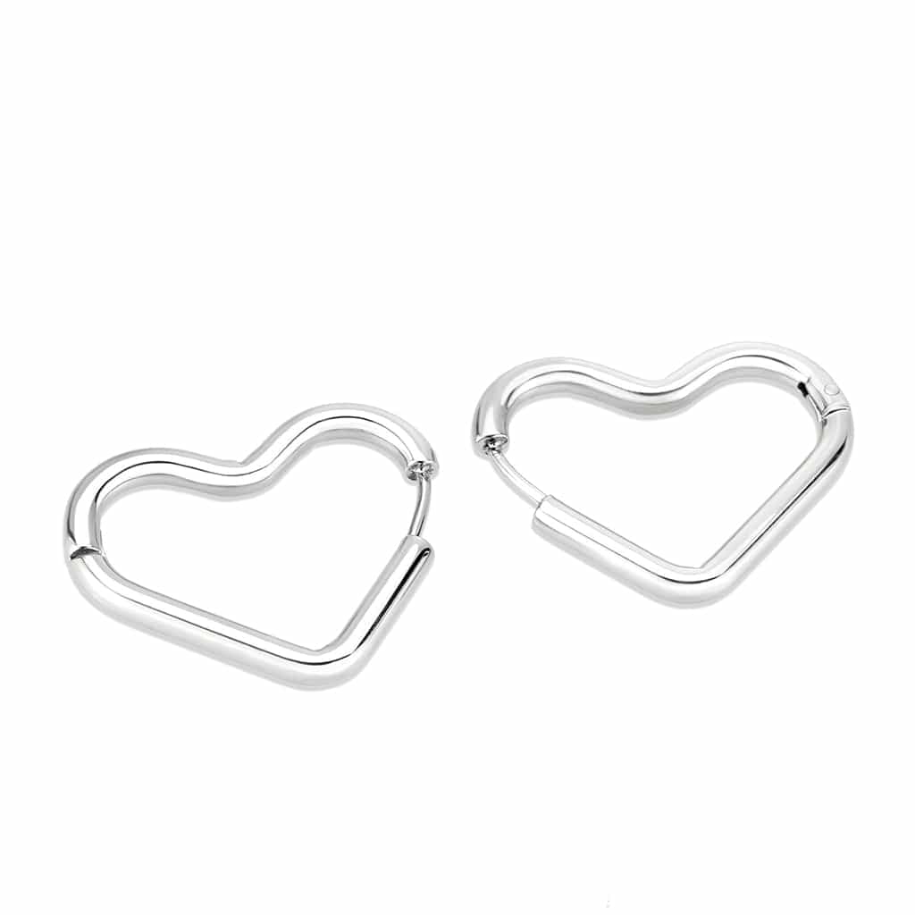 Sterling Silver Polished Heart Shape Huggie Hoop Earrings view 4