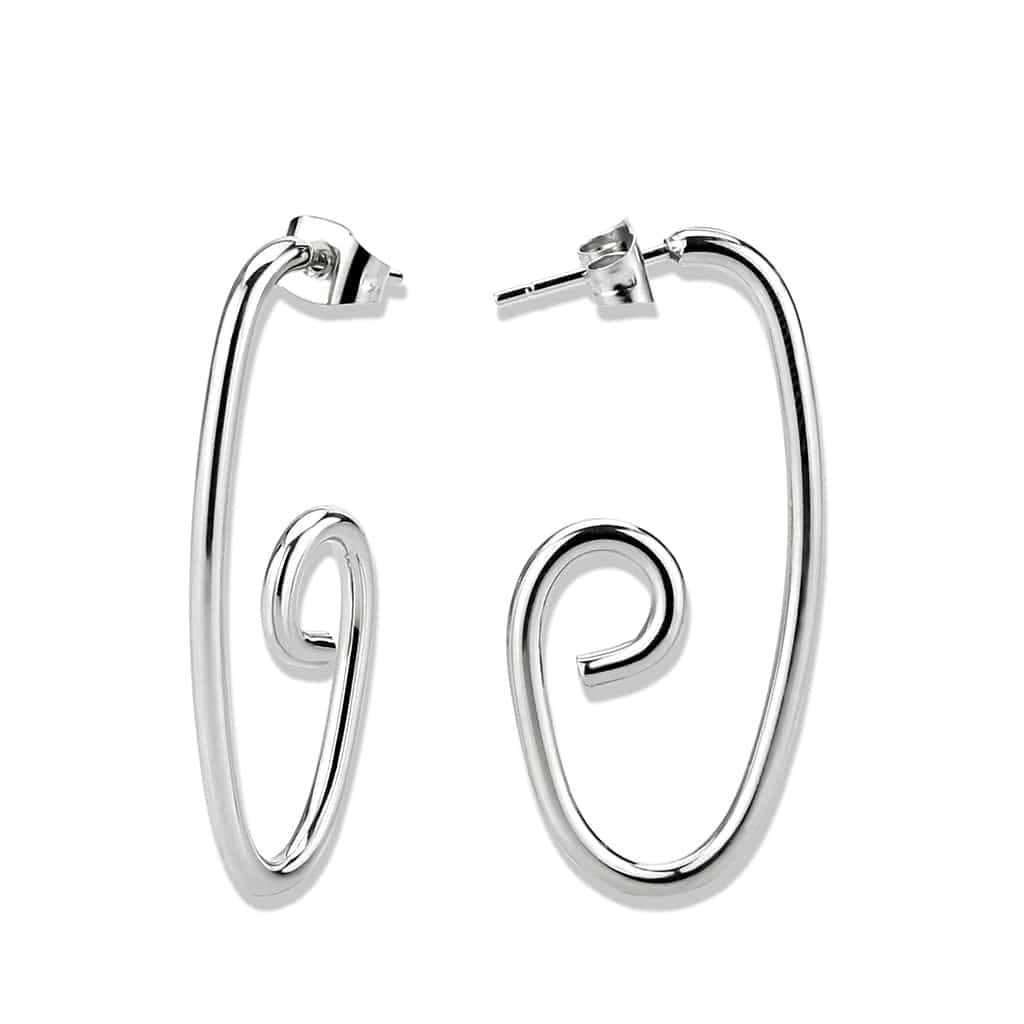 Stainless Steel Silver Polished Spiral Swirl Open Hoop Earrings view 2