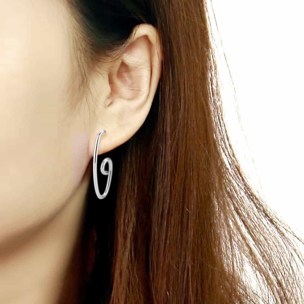 Stainless Steel Silver Polished Spiral Swirl Open Hoop Earrings view 4
