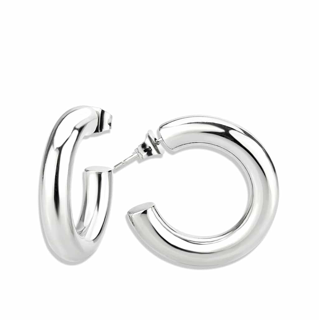 Stainless Steel Silver Polished Classic C Hoop Earrings view 2