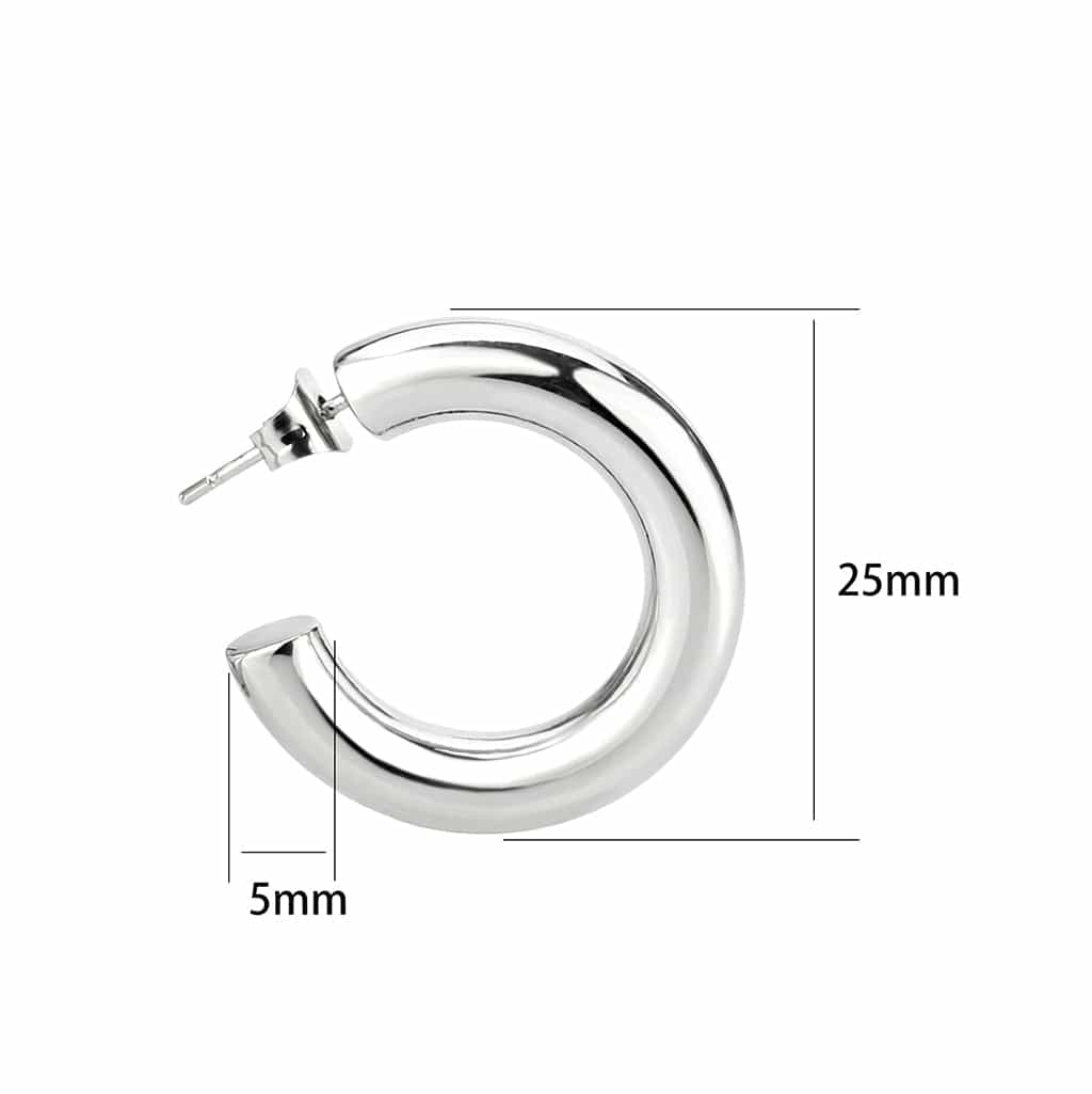 Stainless Steel Silver Polished Classic C Hoop Earrings view 3