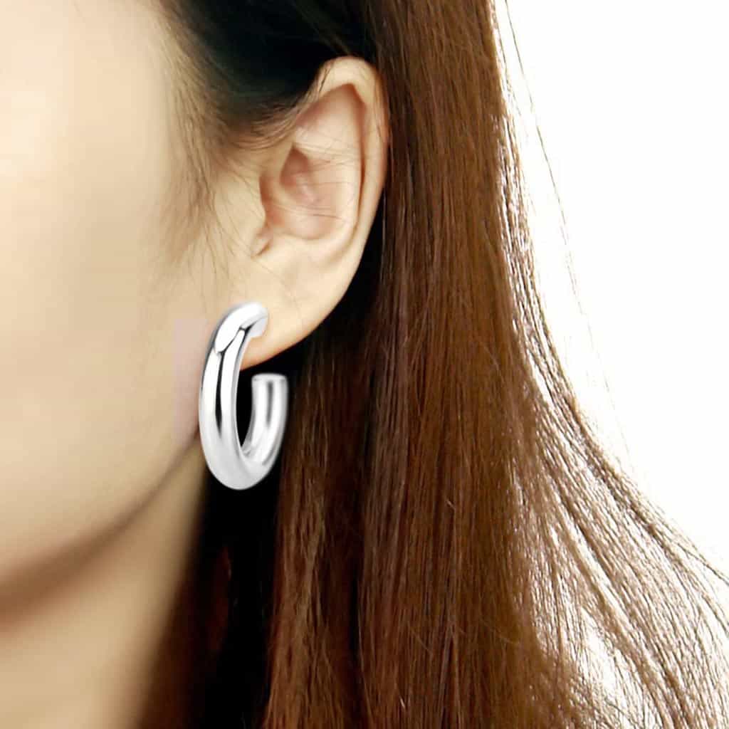 Stainless Steel Silver Polished Classic C Hoop Earrings view 4