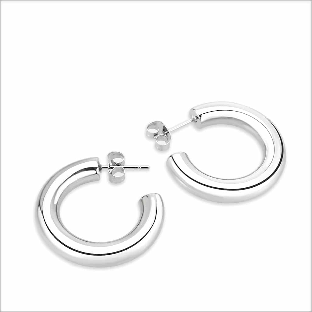 Stainless Steel Silver Polished Classic C Hoop Earrings view 1
