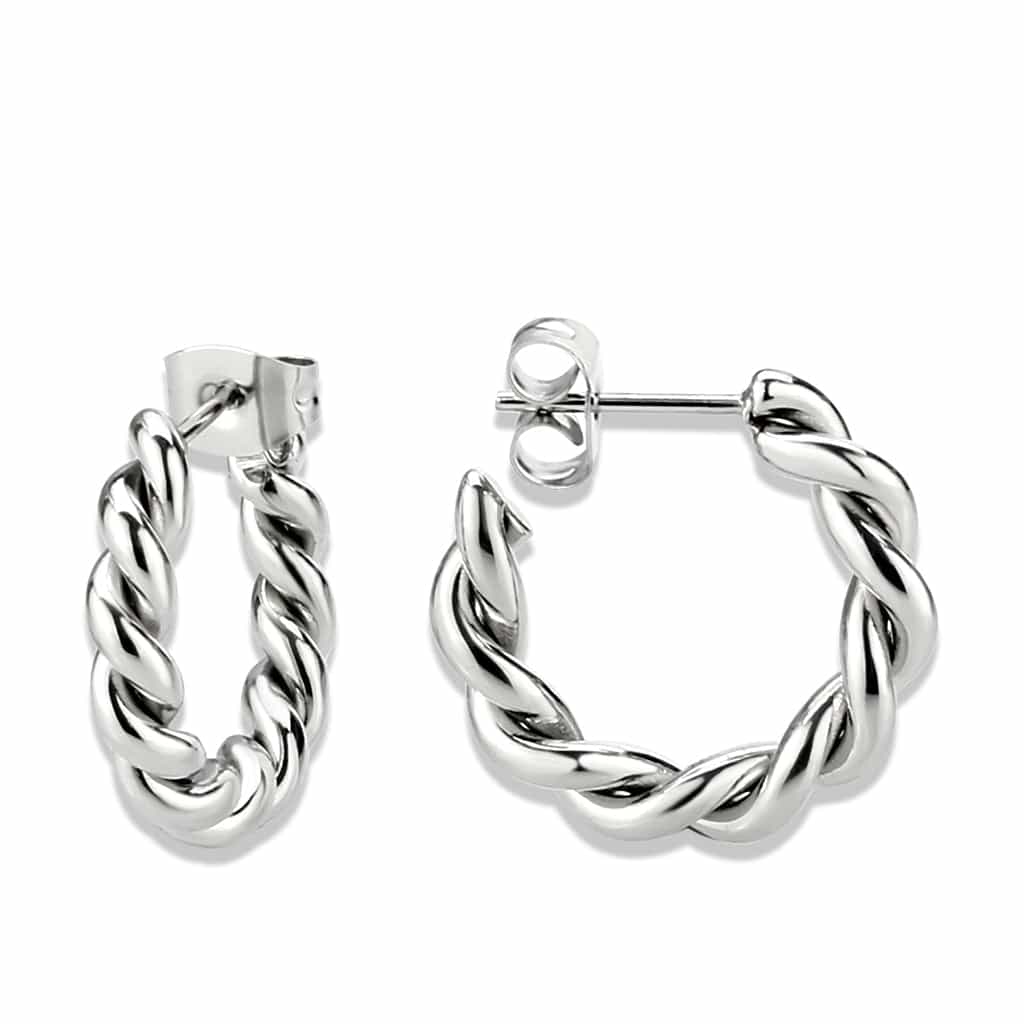 Stainless Steel Silver Polished Twisted Rope Hoop Earrings view 2