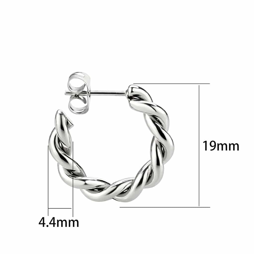Stainless Steel Silver Polished Twisted Rope Hoop Earrings view 3