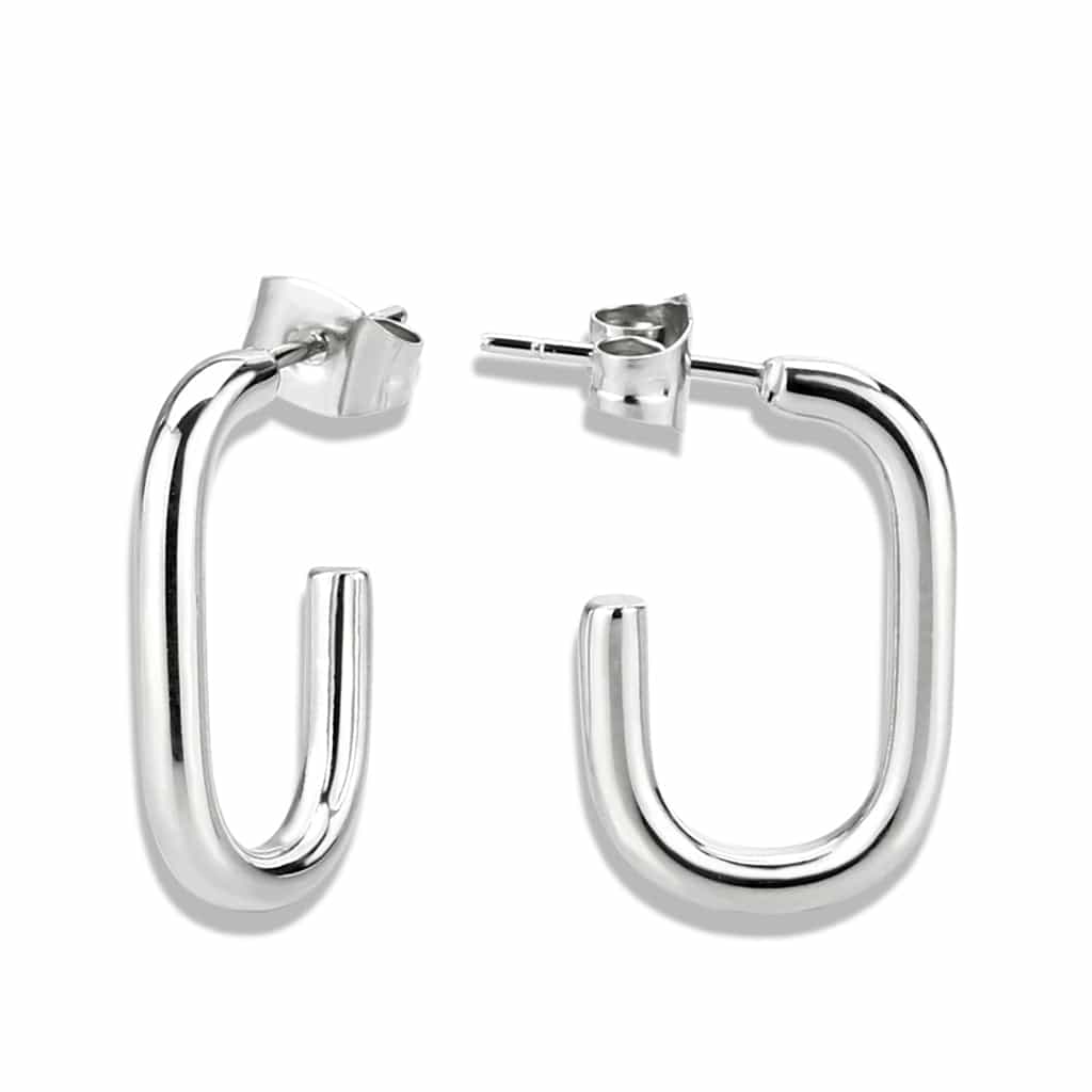 Sterling Silver Polished D Shape Rounded Huggie Hoop Earrings view 2