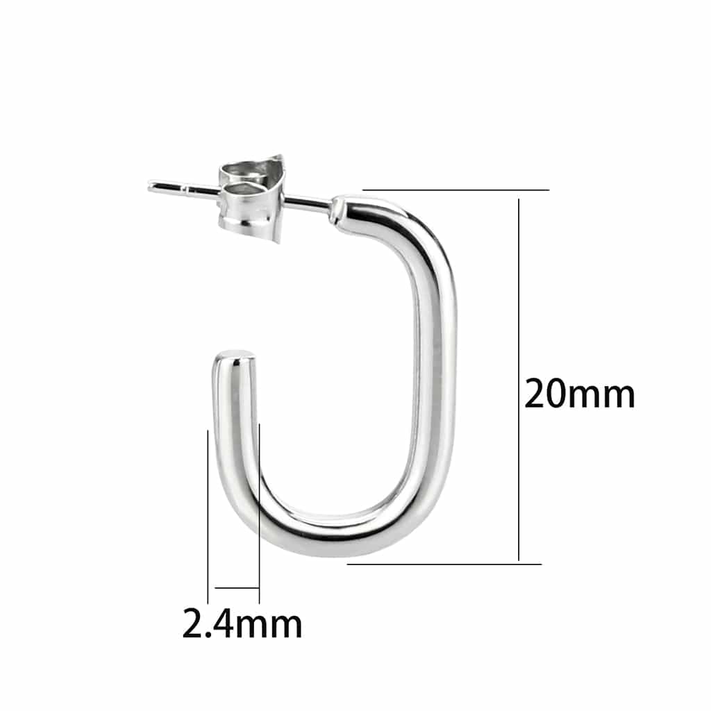 Sterling Silver Polished D Shape Rounded Huggie Hoop Earrings view 3
