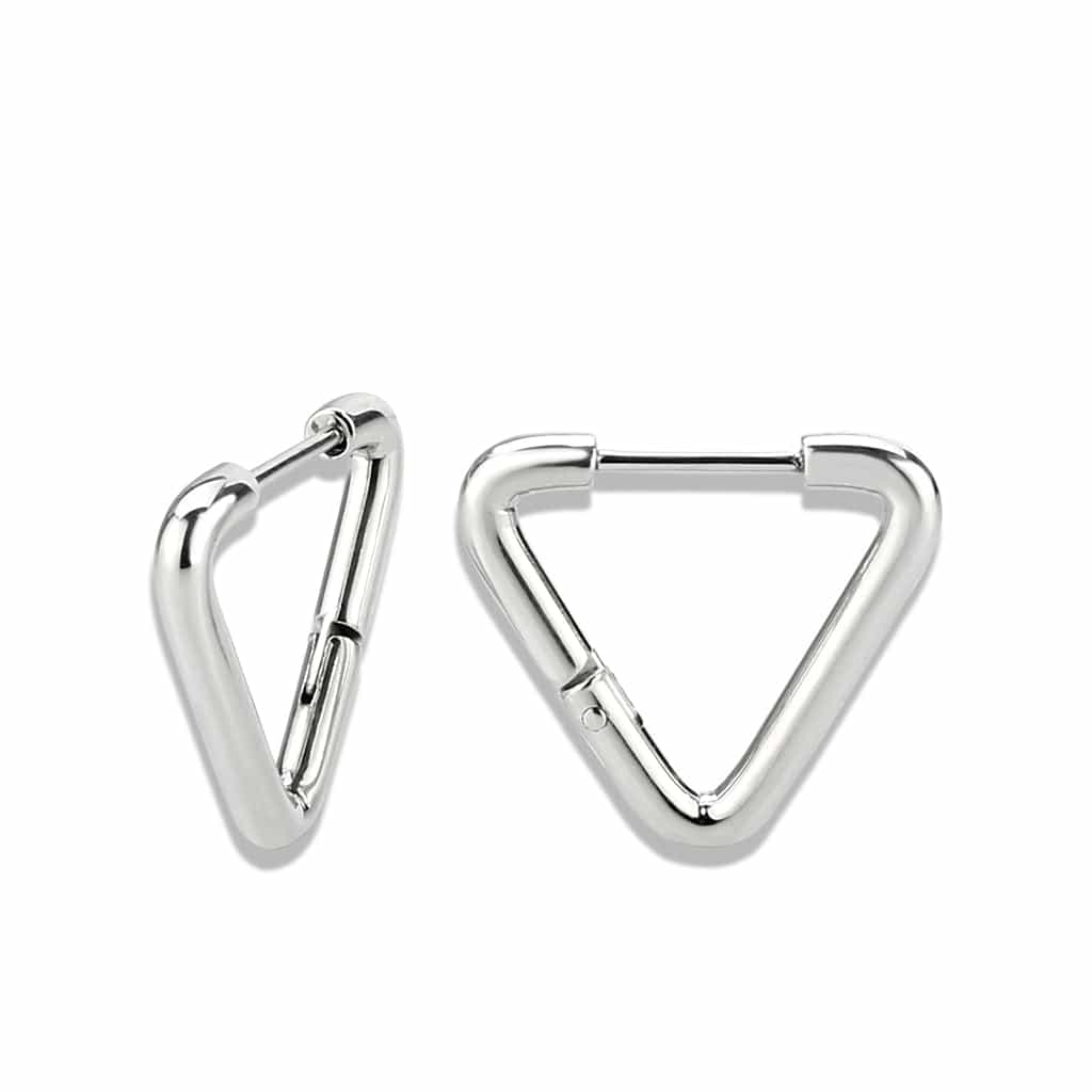 Sterling Silver Polished Triangle Huggie Hoop Earrings view 2