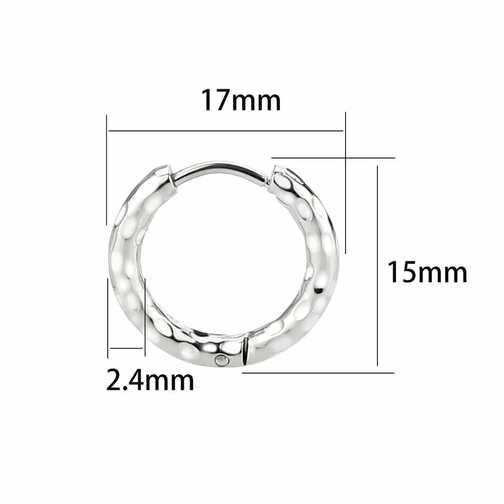 Sterling Silver Polished Hammered Circle Huggie Hoop Earrings view 3