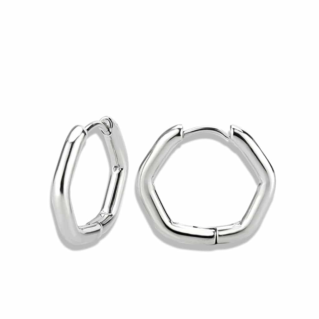 Sterling Silver Polished Hexagon Huggie Hoop Earrings view 2