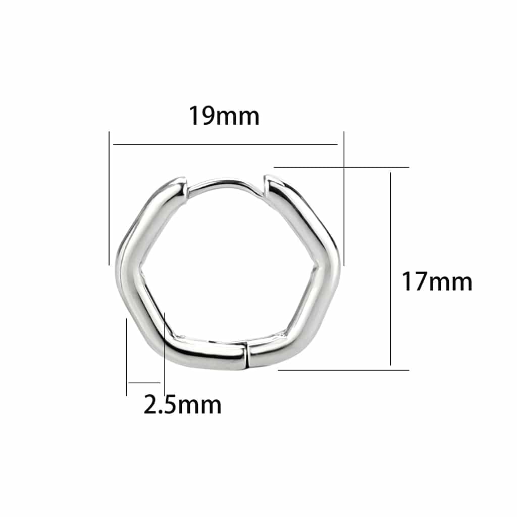 Sterling Silver Polished Hexagon Huggie Hoop Earrings view 3