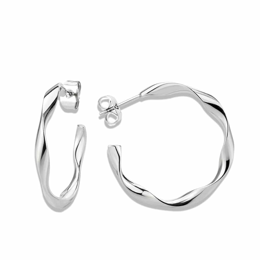 Sterling Silver Polished Wavy Twist Hoop Earrings view 2