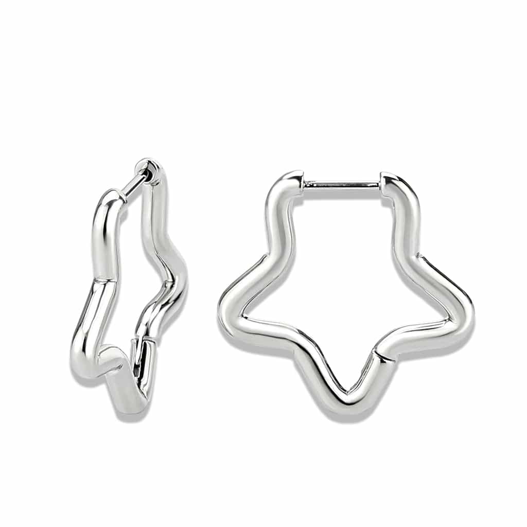 Stainless Steel Silver Polished Star Huggie Hoop Earrings view 2