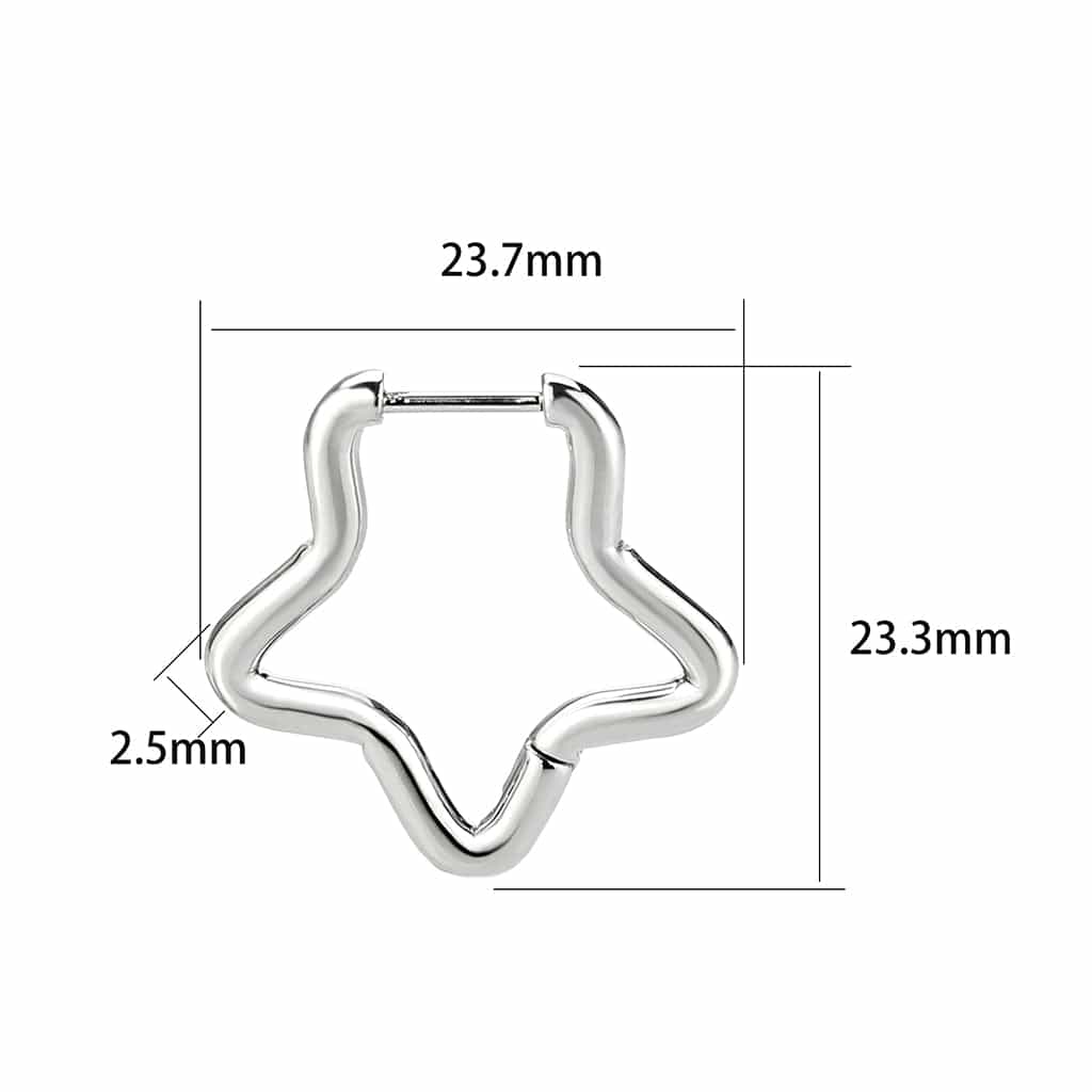 Stainless Steel Silver Polished Star Huggie Hoop Earrings view 3