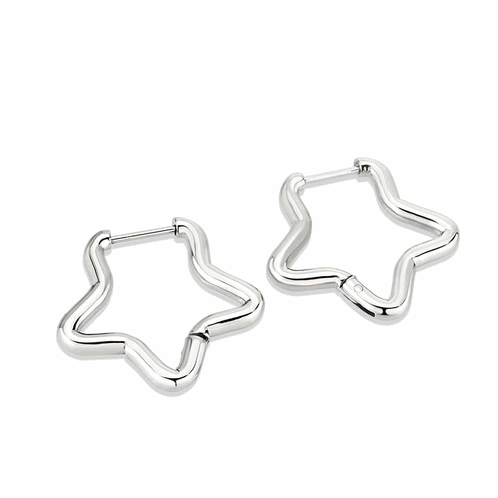 Stainless Steel Silver Polished Star Huggie Hoop Earrings view 1