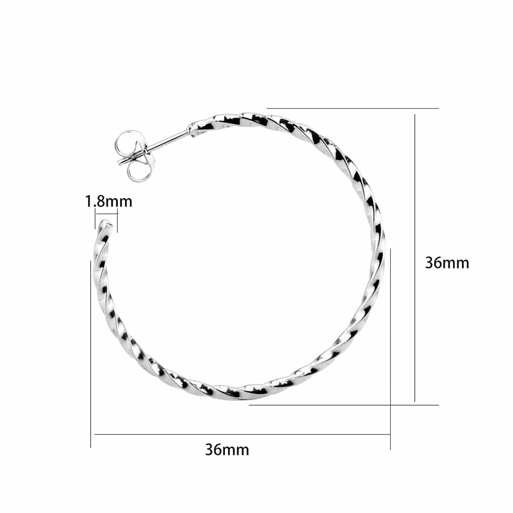Stainless Steel Silver Polished Twisted Diamond Cut Hoop Earrings view 3