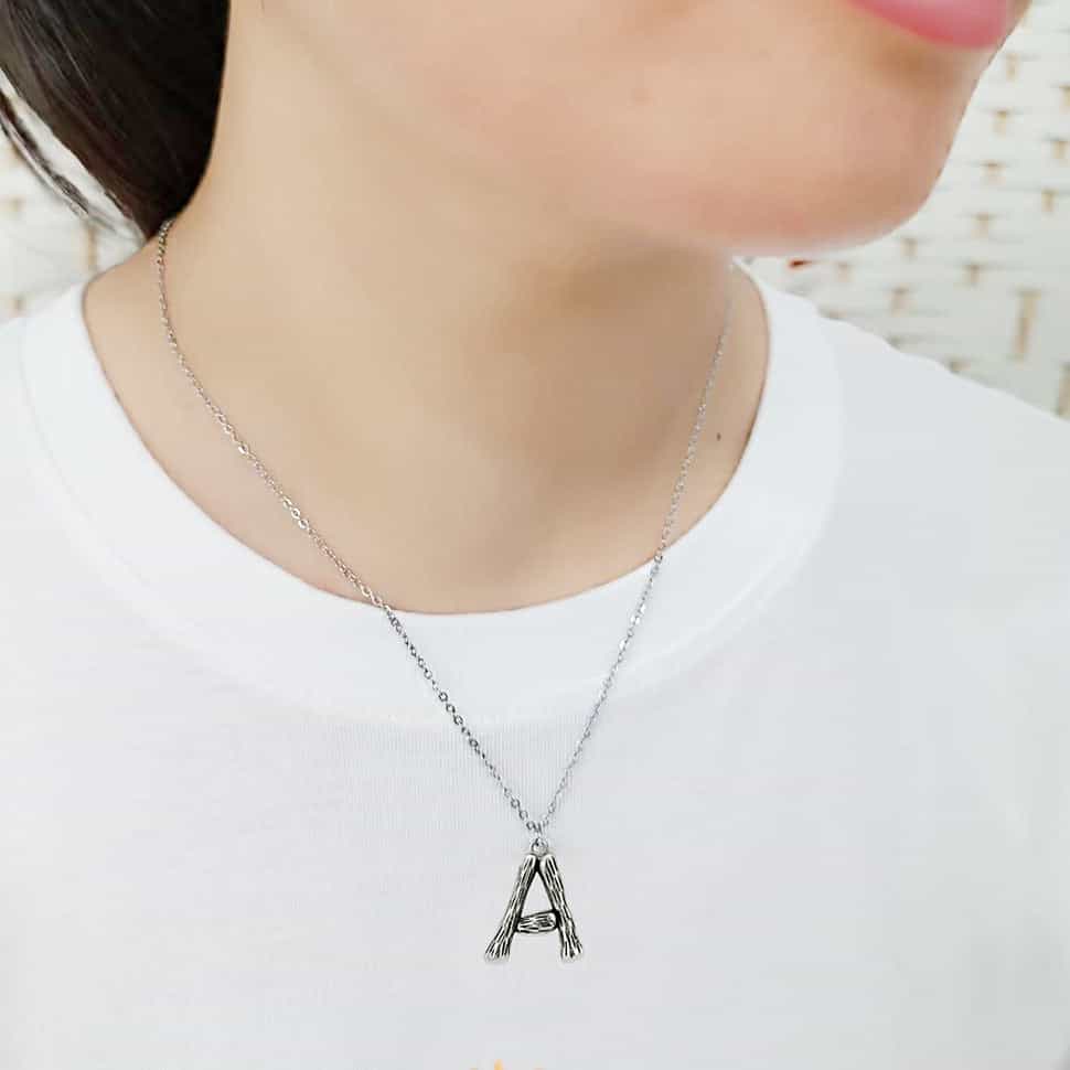 Stainless Steel Silver Bamboo Letter A Pendant Chain Pendant view 2
