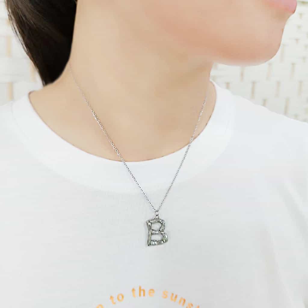 Stainless Steel Silver Bamboo Letter B Pendant Chain Pendant view 2
