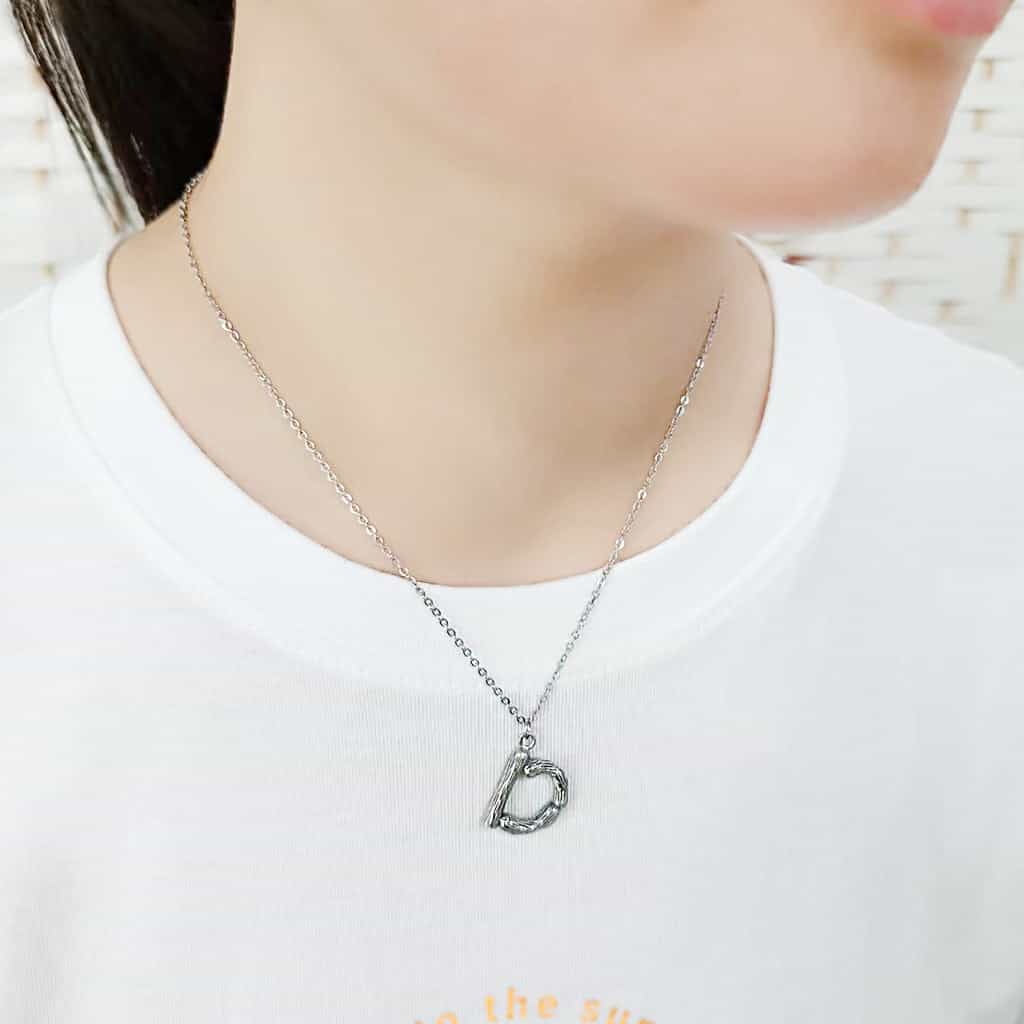 Stainless Steel Silver Bamboo Letter D Pendant Chain Pendant view 2