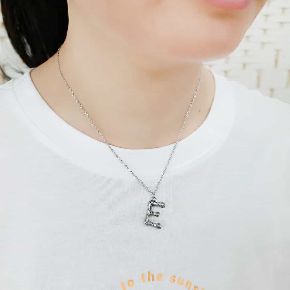 Stainless Steel Silver Bamboo Letter E Pendant Chain Pendant view 2