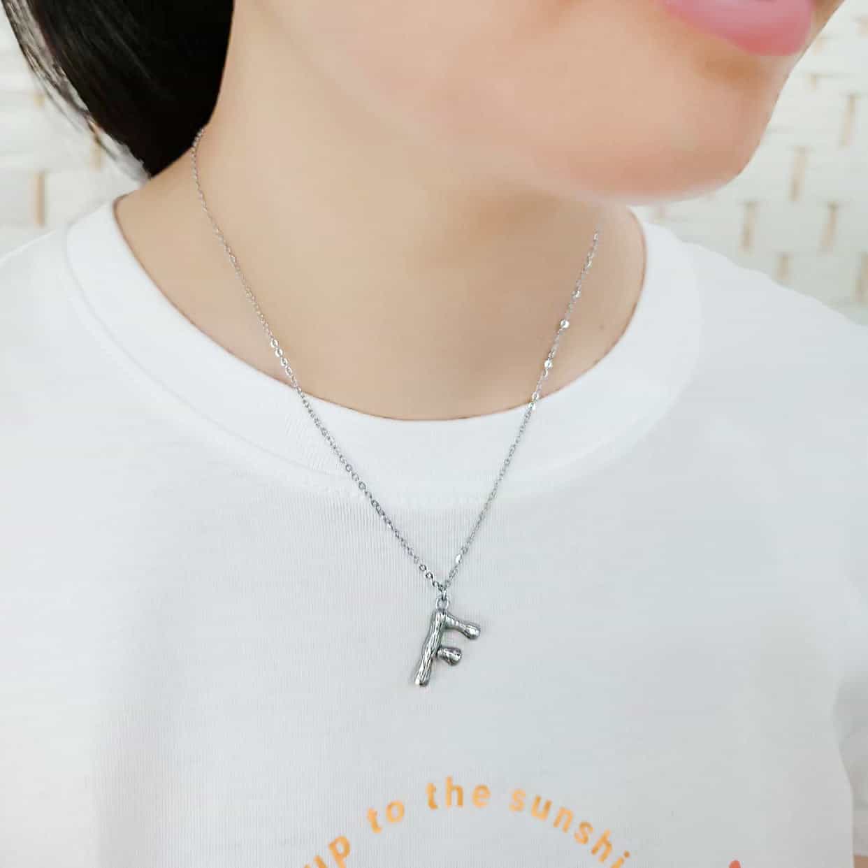 Stainless Steel Silver Bamboo Letter F Pendant Chain Pendant view 2