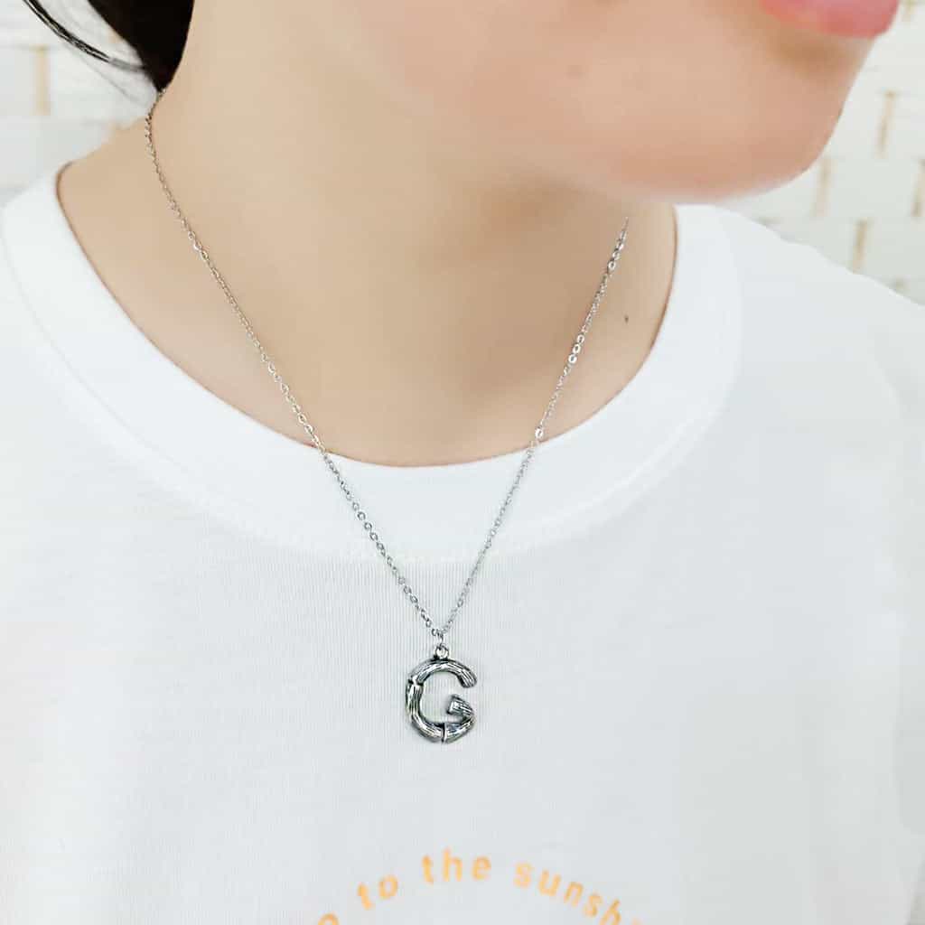 Stainless Steel Silver Bamboo Letter G Pendant Chain Pendant view 2