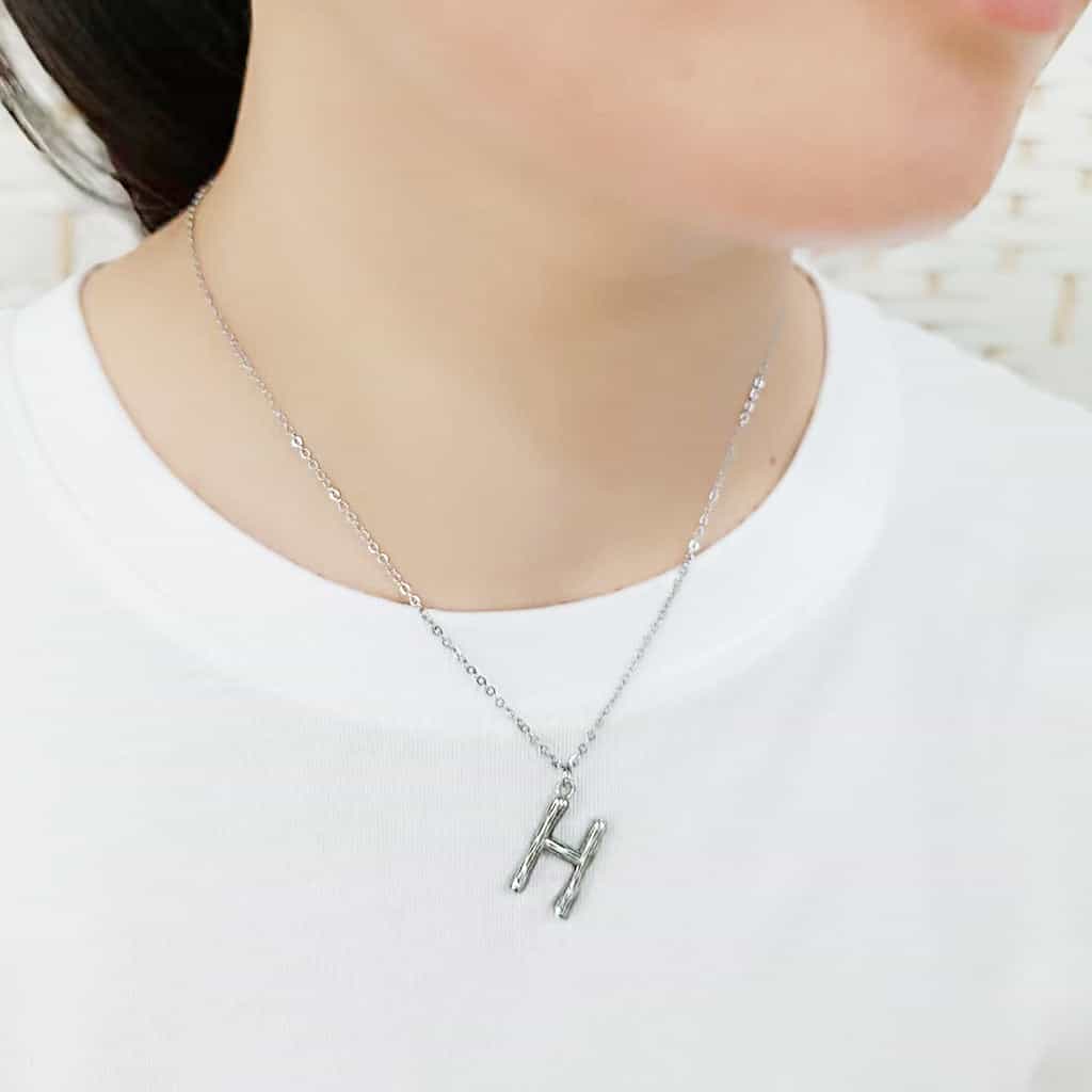 Stainless Steel Silver Bamboo Letter H Pendant Chain Pendant view 2