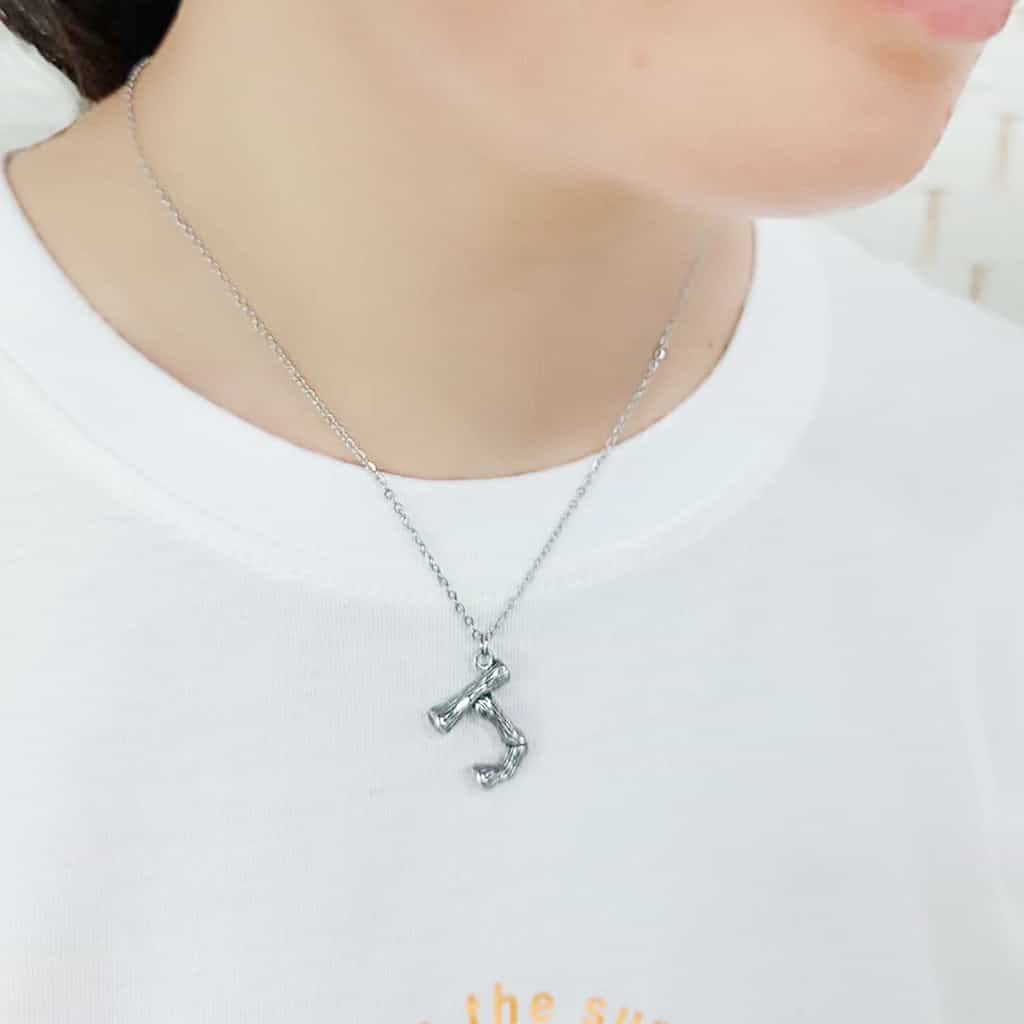 Stainless Steel Silver Bamboo Letter J Pendant Chain Pendant view 2
