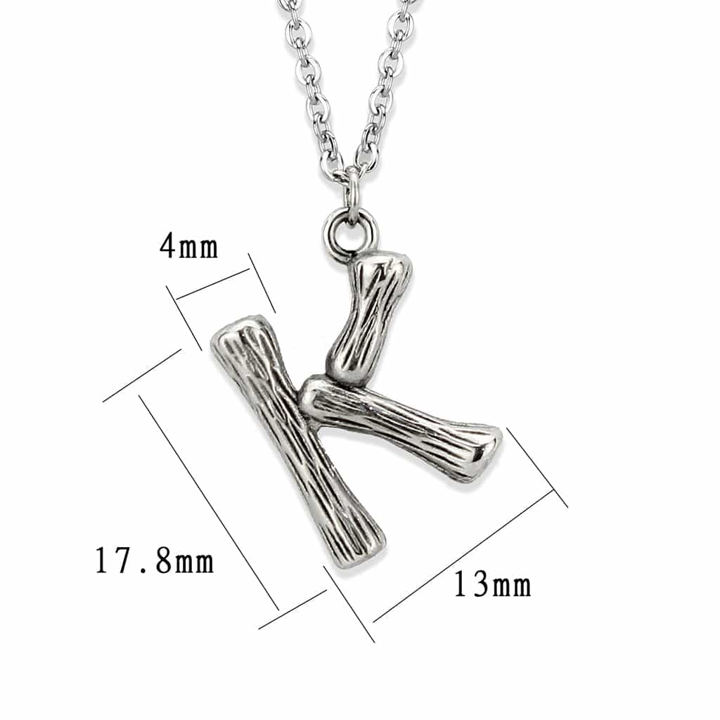 Stainless Steel Silver Bamboo Letter K Pendant Chain Pendant view 3