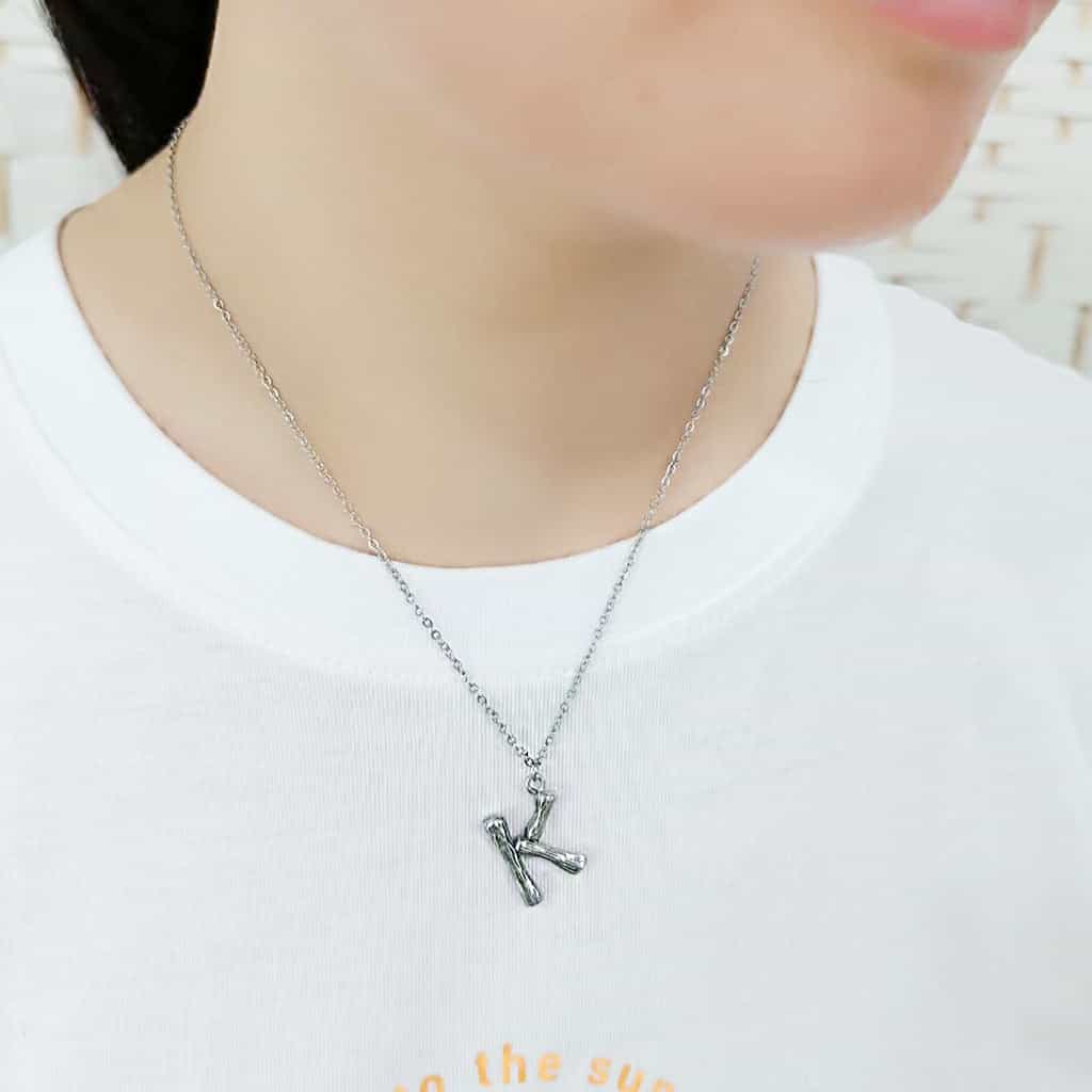 Stainless Steel Silver Bamboo Letter K Pendant Chain Pendant view 2
