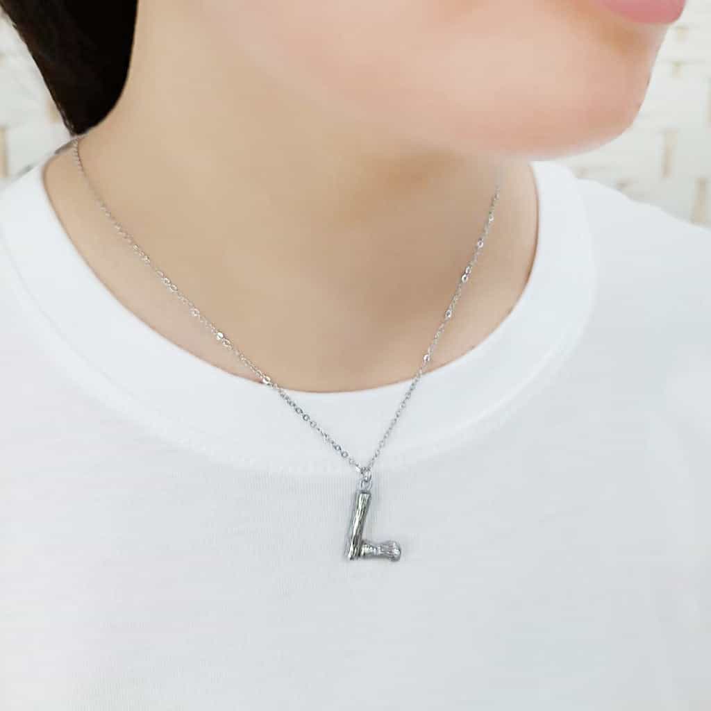 Stainless Steel Silver Bamboo Letter L Pendant Chain Pendant view 2