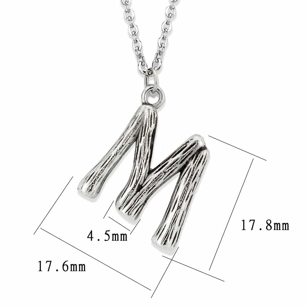 Stainless Steel Silver Bamboo Letter M Pendant Chain Pendant view 3