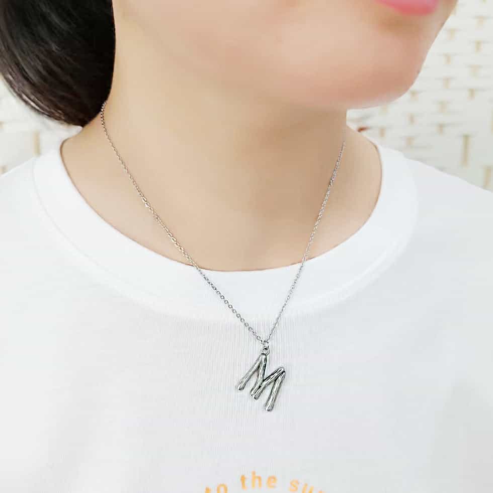 Stainless Steel Silver Bamboo Letter M Pendant Chain Pendant view 2