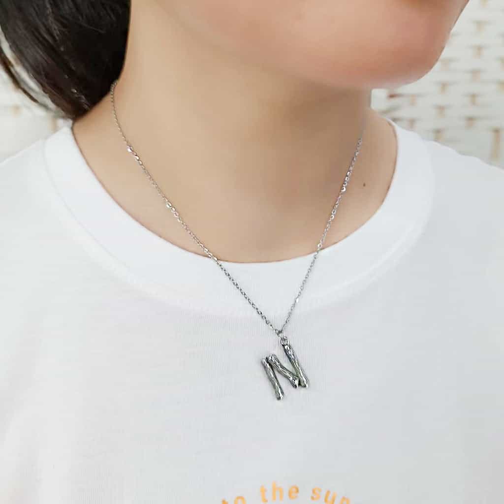 Stainless Steel Silver Bamboo Letter N Pendant Chain Pendant view 3