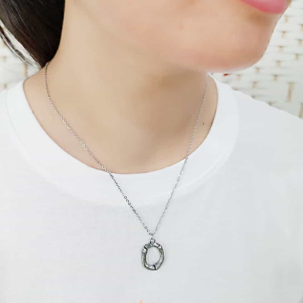 Stainless Steel Silver Bamboo Letter O Pendant Chain Pendant view 2
