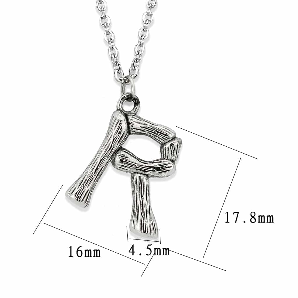 Stainless Steel Silver Bamboo Letter R Pendant Chain Pendant view 3