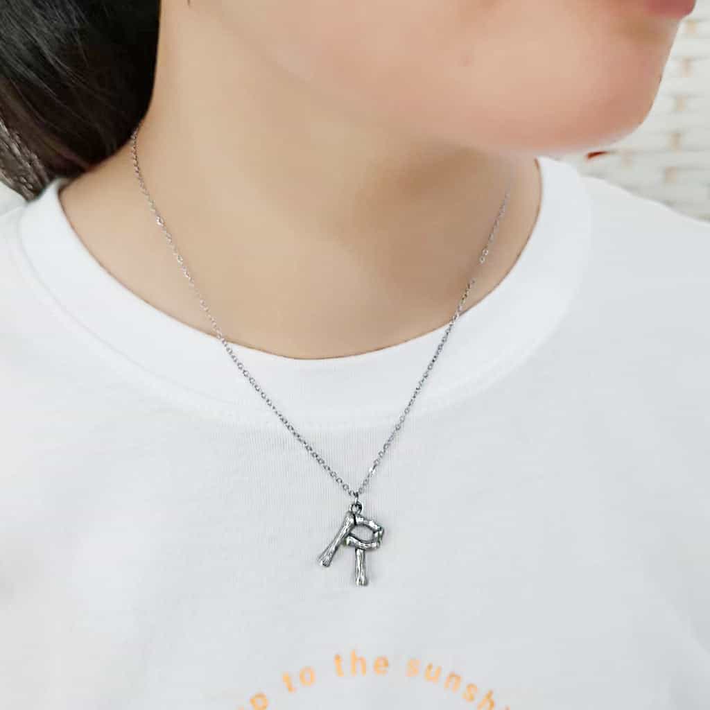 Stainless Steel Silver Bamboo Letter R Pendant Chain Pendant view 2