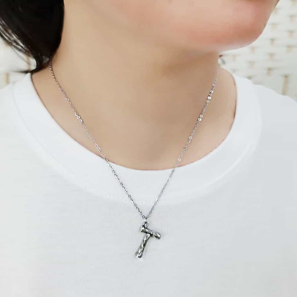 Stainless Steel Silver Bamboo Letter T Pendant Chain Pendant view 2