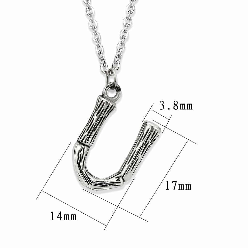 Stainless Steel Silver Bamboo Letter U Pendant Chain Pendant view 3