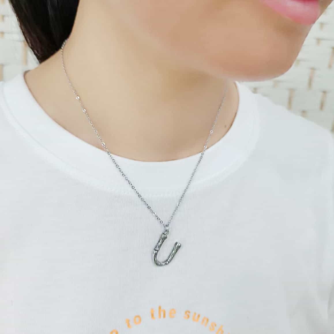 Stainless Steel Silver Bamboo Letter U Pendant Chain Pendant view 2