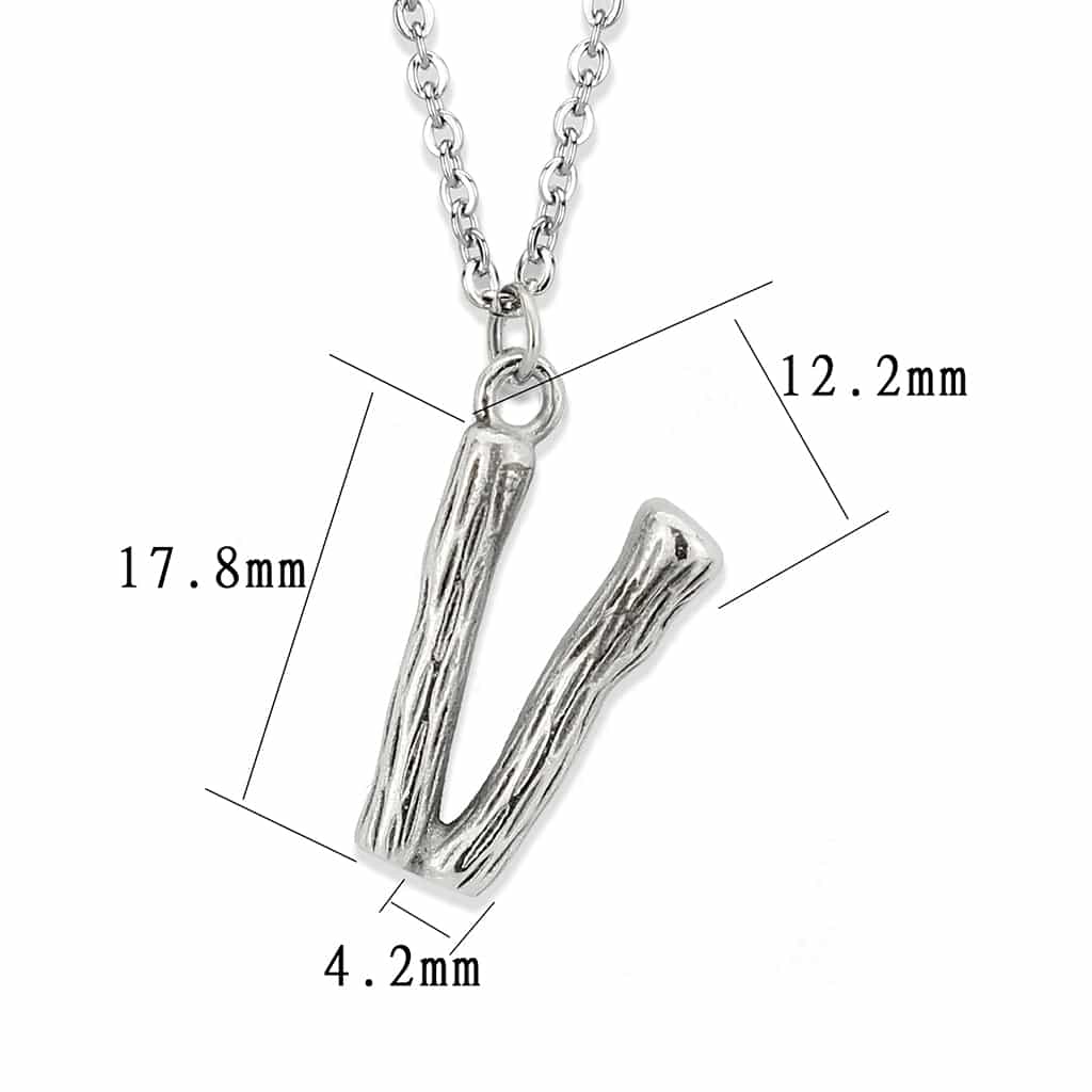 Stainless Steel Silver Bamboo Letter V Pendant Chain Pendant view 3