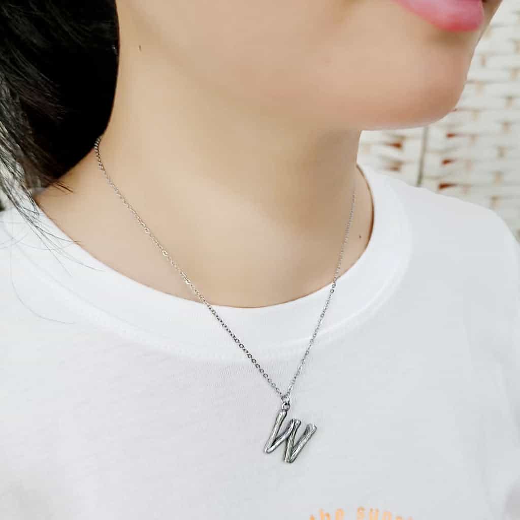 Stainless Steel Silver Bamboo Letter W Pendant Chain Pendant view 2