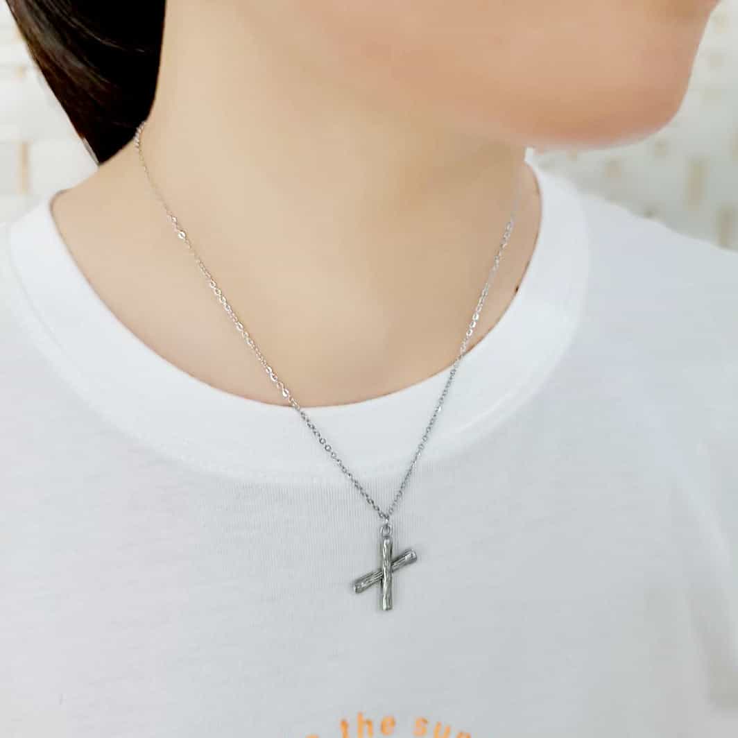 Stainless Steel Silver Bamboo Letter X Pendant Chain Pendant view 2