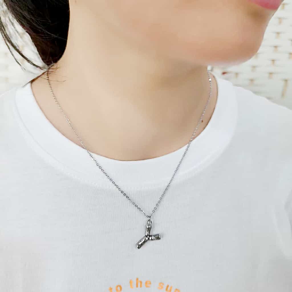 Stainless Steel Silver Bamboo Letter Y Pendant Chain Pendant view 2